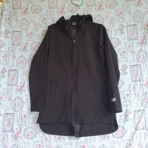New Balance Rain Jacket Womens M Black Full Zip Hooded Pockets Sports Logo